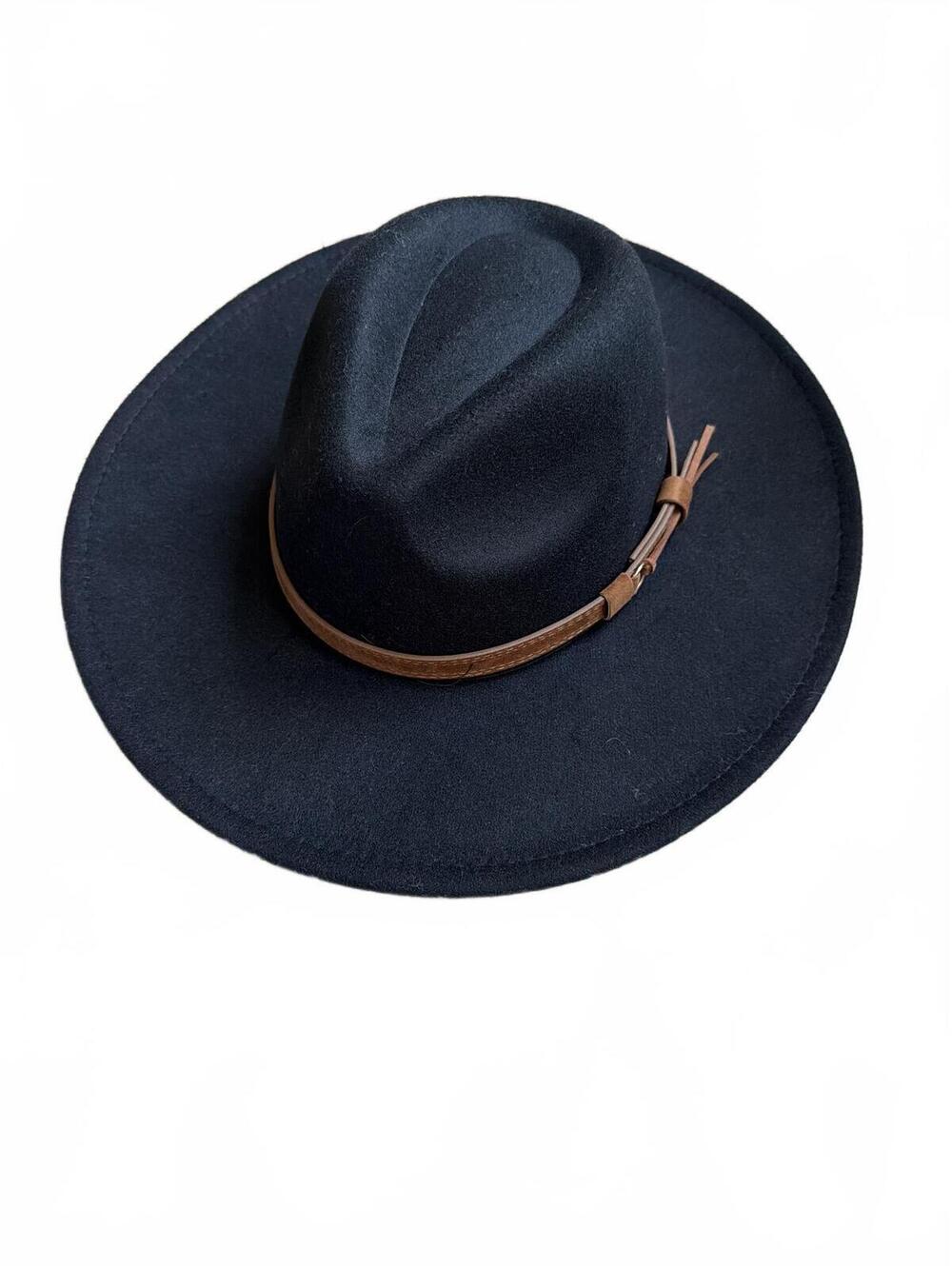 Vintage Black Wide Brim Fedora Hat Boho Rancher